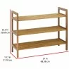 Oceanstar 3-Tier Bamboo Shoe Rack - Natural - Dimensions - Oceanstar 3-Tier Bamboo Shoe Rack - Natural - Dimensions