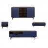 Manhattan Comfort Duane Modern Ribbed 4 Piece Living Room Set: Sideboard, TV Stand, Coffee Table, End Table in Dark Brown Blue Set