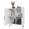 Manhattan Comfort Beekman 43.7 Low Cabinet with 4 Shelves in White Open - Manhattan Comfort Beekman 43.7 Low Cabinet with 4 Shelves in White Open