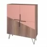 Manhattan Comfort Beekman 43.7 Low Cabinet with 4 Shelves in Brown and Pink Front - Manhattan Comfort Beekman 43.7 Low Cabinet with 4 Shelves in Brown and Pink Front