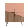 Manhattan Comfort Beekman 43.7 Low Cabinet with 4 Shelves in Brown and Pink Front - Manhattan Comfort Beekman 43.7 Low Cabinet with 4 Shelves in Brown and Pink Front