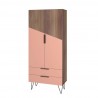 Manhattan Comfort Beekman 67.32 Tall Cabinet with 6 Shelves in Brown and Pink Front