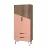 Manhattan Comfort Beekman 67.32 Tall Cabinet with 6 Shelves in Brown and Pink Front - Manhattan Comfort Beekman 67.32 Tall Cabinet with 6 Shelves in Brown and Pink Front