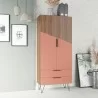 Manhattan Comfort Beekman 67.32 Tall Cabinet with 6 Shelves in Brown and Pink - Manhattan Comfort Beekman 67.32 Tall Cabinet with 6 Shelves in Brown and Pink