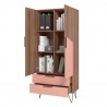 Manhattan Comfort Beekman 67.32 Tall Cabinet with 6 Shelves in Brown and Pink Open