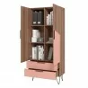 Manhattan Comfort Beekman 67.32 Tall Cabinet with 6 Shelves in Brown and Pink Open - Manhattan Comfort Beekman 67.32 Tall Cabinet with 6 Shelves in Brown and Pink Open