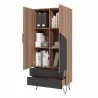 Manhattan Comfort Beekman 67.32 Tall Cabinet with 6 Shelves in Brown and Black Open - Manhattan Comfort Beekman 67.32 Tall Cabinet with 6 Shelves in Brown and Black Open