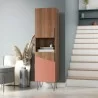 Manhattan Comfort Beekman 17.51 Narrow Bookcase Cabinet with 5 Shelves in Brown and Pink - Manhattan Comfort Beekman 17.51 Narrow Bookcase Cabinet with 5 Shelves in Brown and Pink