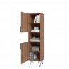 Manhattan Comfort Beekman 17.51 Narrow Bookcase Cabinet with 5 Shelves in Brown and Pink Open