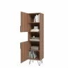 Manhattan Comfort Beekman 17.51 Narrow Bookcase Cabinet with 5 Shelves in Brown and Pink Open - Manhattan Comfort Beekman 17.51 Narrow Bookcase Cabinet with 5 Shelves in Brown and Pink Open