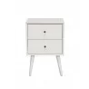 Alpine Furniture Flynn Mid Century Modern 2 Drawer Nightstand, White - Front Angle - Alpine Furniture Flynn Mid Century Modern 2 Drawer Nightstand, White - Front Angle