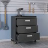 Manhattan Comfort Fortress Textured Metal 31.5" Garage Mobile Chest with 3 Full Extension Drawers in Charcoal Grey Open