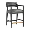 Sunpan Keagan Counter Stool in  Brentwood Charcoal Leather - Front Side Angle - Sunpan Keagan Counter Stool in  Brentwood Charcoal Leather - Front Side Angle