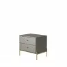 Manhattan Comfort Jasper Nightstand with Steel Gold Legs in Grey Gloss Side Angle - Manhattan Comfort Jasper Nightstand with Steel Gold Legs in Grey Gloss Side Angle