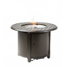 Alfresco Home Bay Ridge 36" Round Gas Fire Pit/Chat Table with Glacier Ice Firebeads - Angled and Lit