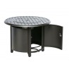 Alfresco Home Bay Ridge 36" Round Gas Fire Pit/Chat Table with Glacier Ice Firebeads - Lid Opened 