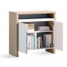 TemaHome Olival Desk in Melamine Light Oak & White - Angled with Opened Cabinet