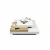 TemaHome Slate 35x35 Coffee Table in Pure White & Oak - Front with Food - TemaHome Slate 35x35 Coffee Table in Pure White & Oak - Front with Food