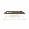 TemaHome Gleam 47x30 Wood Top Coffee Table in Walnut & Chrome - Front with Contents - TemaHome Gleam 47x30 Wood Top Coffee Table in Walnut & Chrome - Front with Contents