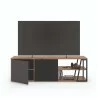 TemaHome Albi TV Table in Walnut & Black - Front with TV and Opened Cabinet - TemaHome Albi TV Table in Walnut & Black - Front with TV and Opened Cabinet