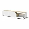 TemaHome Verone TV Stand in Light Oak & Pure White - Angled with OPened Cabinet - TemaHome Verone TV Stand in Light Oak & Pure White - Angled with OPened Cabinet
