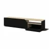 TemaHome Verone TV Stand in Light Oak & Pure Black - Angled and Opened Cabinet - TemaHome Verone TV Stand in Light Oak & Pure Black - Angled and Opened Cabinet