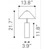 Zuo Modern Ciara Table Lamp Beige And White - Dimensions Sheet