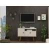 Manhattan Comfort Tribeca 35.43 Mid-Century Modern TV Stand with Solid Wood Legs in Off White - Manhattan Comfort Tribeca 35.43 Mid-Century Modern TV Stand with Solid Wood Legs in Off White