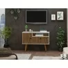 Manhattan Comfort Tribeca 35.43 Mid-Century Modern TV Stand with Solid Wood Legs in Off White and Nature - Manhattan Comfort Tribeca 35.43 Mid-Century Modern TV Stand with Solid Wood Legs in Off White and Nature