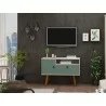 Manhattan Comfort Tribeca 35.43 Mid-Century Modern TV Stand with Solid Wood Legs in Off White and Green Mint - Manhattan Comfort Tribeca 35.43 Mid-Century Modern TV Stand with Solid Wood Legs in Off White and Green Mint