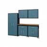 Manhattan Comfort Eiffel 6-Piece Garage Storage Set in Matte Black and Aqua Blue