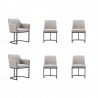 Manhattan Comfort Modern Serena 6 Piece Dining Set Upholstered in Leatherette with Steel Legs In Light Grey