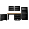 Manhattan Comfort 6-Piece Fortress Textured Garage Set with Cabinets, Wall Units and Table in Charcoal Grey