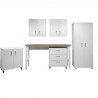 Manhattan Comfort 6-Piece Fortress Textured Garage Set with Cabinets, Wall Units and Table in White