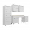 Manhattan Comfort 6-Piece Fortress Textured Garage Set with Cabinets, Wall Units and Table in White Back