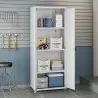 Manhattan Comfort 6-Piece Fortress Textured Garage Set with Cabinets, Wall Units and Table in White Open - Manhattan Comfort 6-Piece Fortress Textured Garage Set with Cabinets, Wall Units and Table in White Open