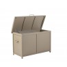 Alfresco Home the Yacht Small RTA Aluminum Storage/Cushion Cabinet - Sand Dollar - Front Side Opened Angle