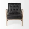 Mercana Phineas Black Leather With Brown Wooden Frame Accent Chair Front - Mercana Phineas Black Leather With Brown Wooden Frame Accent Chair Front