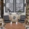Mercana Phineas Black Leather With Brown Wooden Frame Accent Chair Set - Mercana Phineas Black Leather With Brown Wooden Frame Accent Chair Set