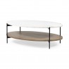 Mercana Larkin 48" Oval White Marble Top and Solid Wood Shelf With Black Metal Frame Coffee Table 1
