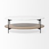 Mercana Larkin 48" Oval White Marble Top and Solid Wood Shelf With Black Metal Frame Coffee Table Front