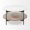 Mercana Larkin 48" Oval White Marble Top and Solid Wood Shelf With Black Metal Frame Coffee Table Side
