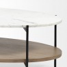 Mercana Larkin 48" Oval White Marble Top and Solid Wood Shelf With Black Metal Frame Coffee Table 2