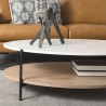 Mercana Larkin 48" Oval White Marble Top and Solid Wood Shelf With Black Metal Frame Coffee Table 3