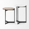 Mercana Larkin II Marble and Medium Brown Wood Round Tabletop Nesting End/Side Tables
