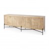 Mercana Cairo 78x19 Brown Solid Wood Black Metal Base 4 Door Cabinet Sideboard Front