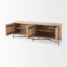 Mercana Cairo 78x19 Brown Solid Wood Black Metal Base 4 Door Cabinet Sideboard Open