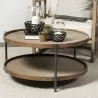 Mercana Kade 33" Round Brown Table Gray Metal Frame Two-Tier Coffee Table - Mercana Kade 33" Round Brown Table Gray Metal Frame Two-Tier Coffee Table