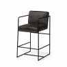 Mercana Stamford 36" Total Height Black Leather Seat With Wood Back, Metal Frame Counter Stool Side - Mercana Stamford 36" Total Height Black Leather Seat With Wood Back, Metal Frame Counter Stool Side