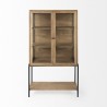 Mercana Arelius 36L x 18W x 63H Light Brown Wood W/ Black Metal Base Display Cabinet Front
